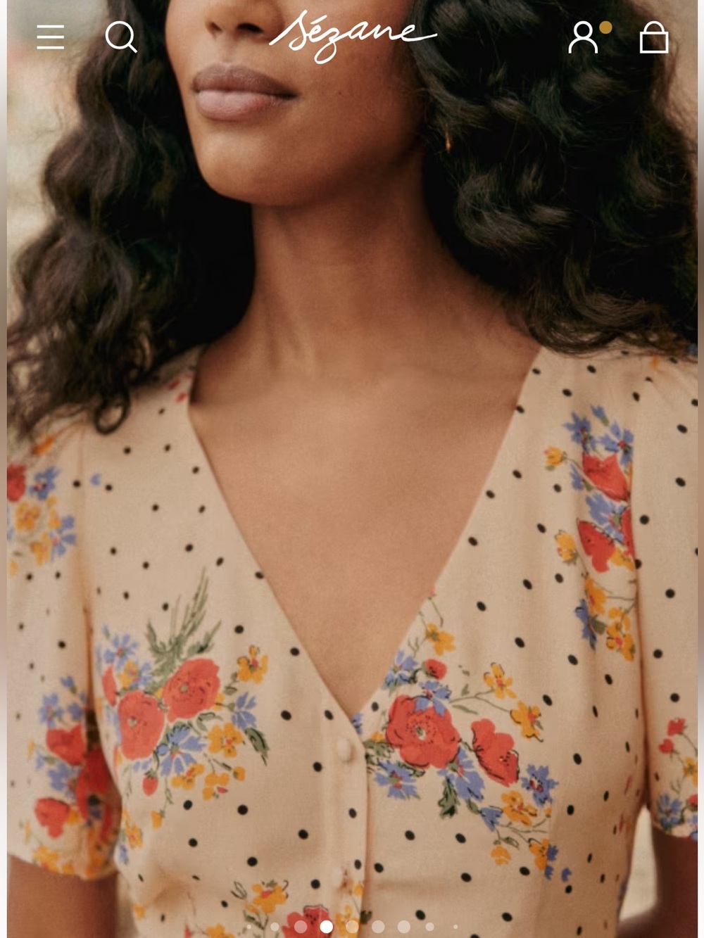 Sezane Lilly dress in poppy print floral mini dress button down short sleeve - Picture 5 of 16